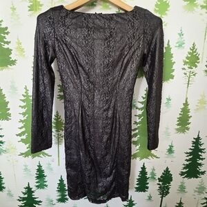 Cache Black Long Sleeve Glitter Lace Dress